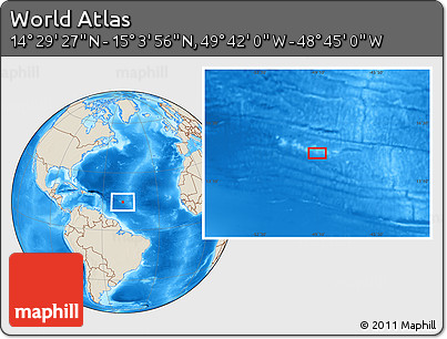 Shaded Relief Location Map of the Area around 14° 46' 42" N, 49° 13' 30" W