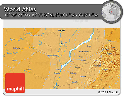 Political 3D Map of the Area around 14° 46' 42" N, 4° 10' 30" W