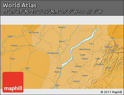 Political 3D Map of the Area around 14° 46' 42" N, 4° 10' 30" W