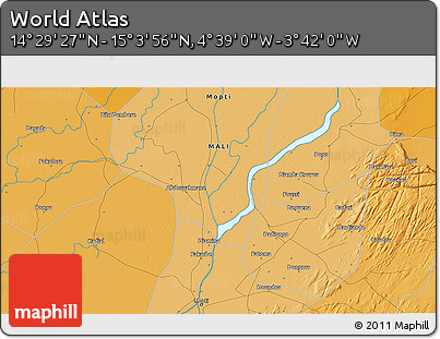 Political 3D Map of the Area around 14° 46' 42" N, 4° 10' 30" W