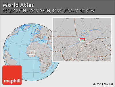 Gray Location Map of the Area around 14° 46' 42" N, 4° 10' 30" W
