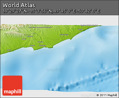 Physical 3D Map of the Area around 14° 46' 42" N, 50° 13' 30" E