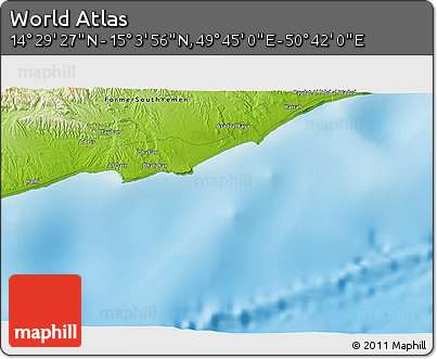 Physical 3D Map of the Area around 14° 46' 42" N, 50° 13' 30" E