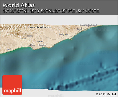 Satellite 3D Map of the Area around 14° 46' 42" N, 50° 13' 30" E