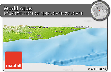 Physical Panoramic Map of the Area around 14° 46' 42" N, 50° 13' 30" E