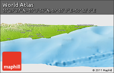 Physical Panoramic Map of the Area around 14° 46' 42" N, 50° 13' 30" E