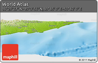 Physical Panoramic Map of the Area around 14° 46' 42" N, 50° 13' 30" E