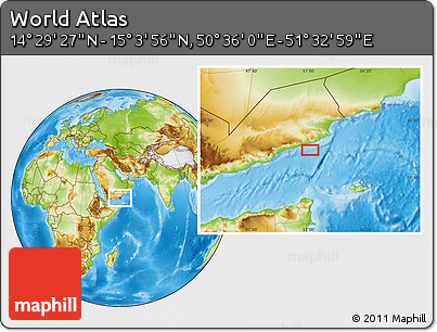 Physical Location Map of the Area around 14° 46' 42" N, 51° 4' 30" E
