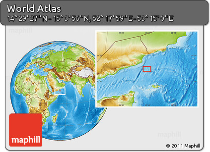 Physical Location Map of the Area around 14° 46' 42" N, 52° 46' 29" E