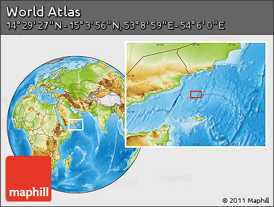 Physical Location Map of the Area around 14° 46' 42" N, 53° 37' 30" E