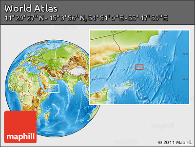 Physical Location Map of the Area around 14° 46' 42" N, 55° 19' 30" E