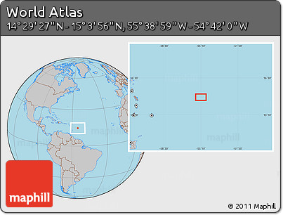 Gray Location Map of the Area around 14° 46' 42" N, 55° 10' 29" W