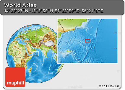 Physical Location Map of the Area around 14° 46' 42" N, 57° 52' 30" E
