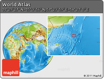 Physical Location Map of the Area around 14° 46' 42" N, 57° 52' 30" E