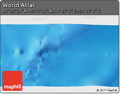 Physical 3D Map of the Area around 14° 46' 42" N, 58° 43' 30" E