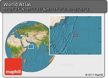 Satellite Location Map of the Area around 14° 46' 42" N, 60° 25' 29" E