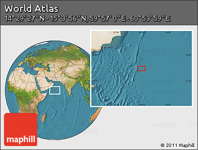 Satellite Location Map of the Area around 14° 46' 42" N, 60° 25' 29" E