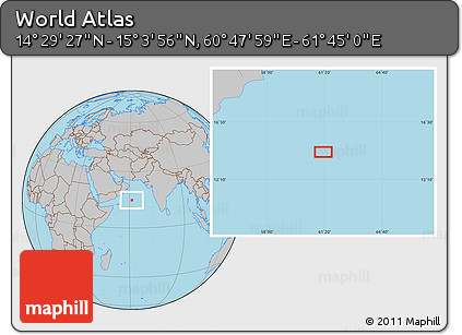 Gray Location Map of the Area around 14° 46' 42" N, 61° 16' 29" E