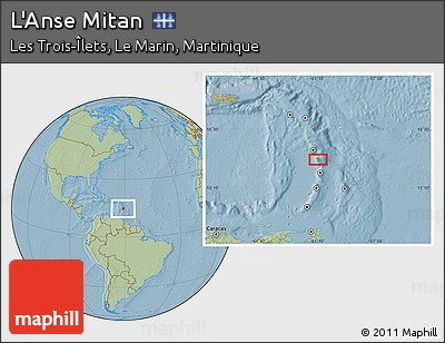 Savanna Style Location Map of L'Anse Mitan, hill shading
