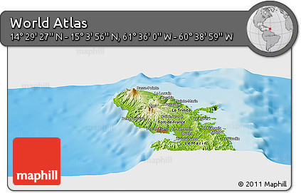 Physical Panoramic Map of the Area around 14° 46' 42" N, 61° 7' 30" W