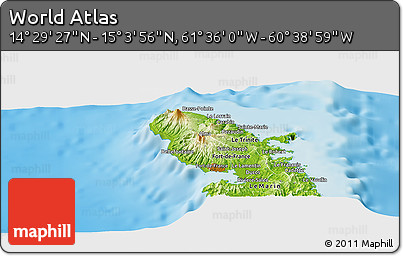 Physical Panoramic Map of the Area around 14° 46' 42" N, 61° 7' 30" W