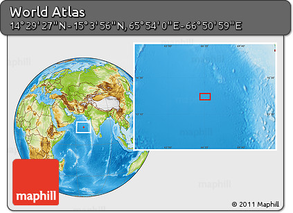 Physical Location Map of the Area around 14° 46' 42" N, 66° 22' 30" E
