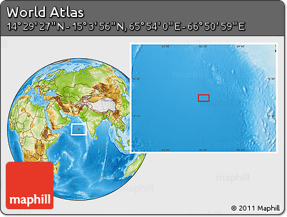 Physical Location Map of the Area around 14° 46' 42" N, 66° 22' 30" E