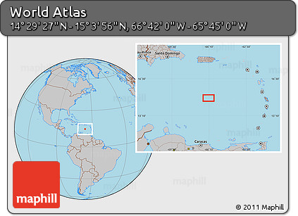 Gray Location Map of the Area around 14° 46' 42" N, 66° 13' 29" W