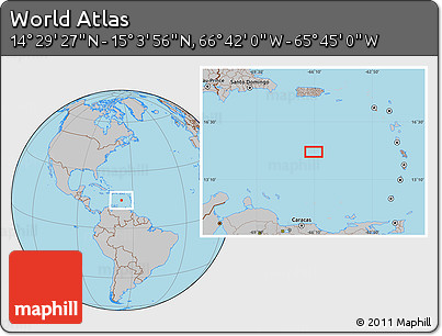 Gray Location Map of the Area around 14° 46' 42" N, 66° 13' 29" W