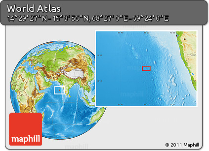 Physical Location Map of the Area around 14° 46' 42" N, 68° 55' 30" E