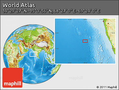 Physical Location Map of the Area around 14° 46' 42" N, 68° 55' 30" E
