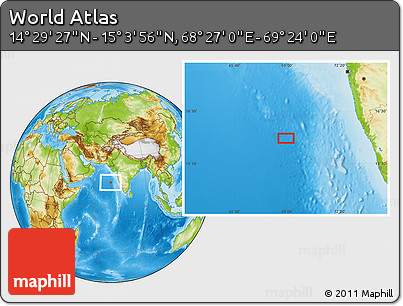 Physical Location Map of the Area around 14° 46' 42" N, 68° 55' 30" E
