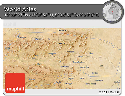 Satellite 3D Map of the Area around 14° 46' 42" N, 6° 1' 30" E