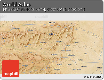 Satellite 3D Map of the Area around 14° 46' 42" N, 6° 1' 30" E