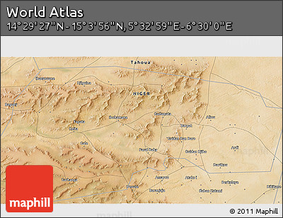 Satellite 3D Map of the Area around 14° 46' 42" N, 6° 1' 30" E