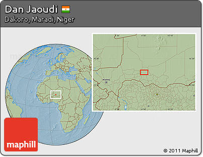 Savanna Style Location Map of Dan Jaoudi, hill shading