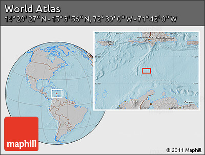 Gray Location Map of the Area around 14° 46' 42" N, 72° 10' 30" W, hill shading