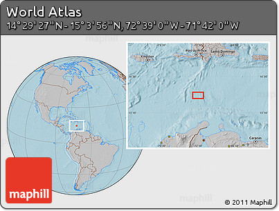 Gray Location Map of the Area around 14° 46' 42" N, 72° 10' 30" W, hill shading
