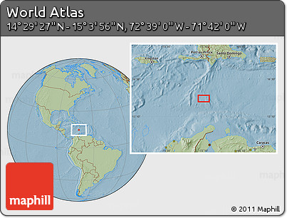 Savanna Style Location Map of the Area around 14° 46' 42" N, 72° 10' 30" W, hill shading
