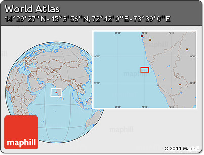 Gray Location Map of the Area around 14° 46' 42" N, 73° 10' 30" E