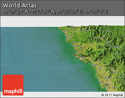 Satellite 3D Map of the Area around 14° 46' 42" N, 74° 1' 30" E