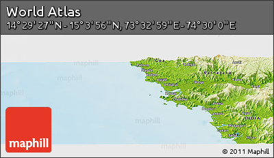 Physical Panoramic Map of the Area around 14° 46' 42" N, 74° 1' 30" E