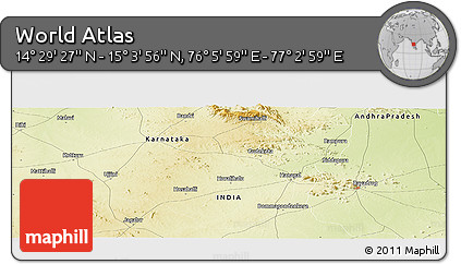 Physical Panoramic Map of the Area around 14° 46' 42" N, 76° 34' 29" E