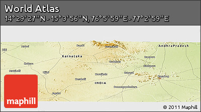 Physical Panoramic Map of the Area around 14° 46' 42" N, 76° 34' 29" E