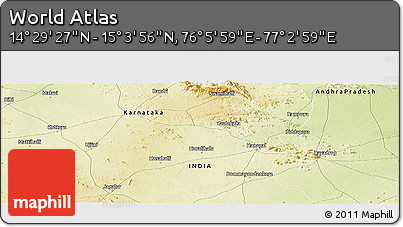 Physical Panoramic Map of the Area around 14° 46' 42" N, 76° 34' 29" E