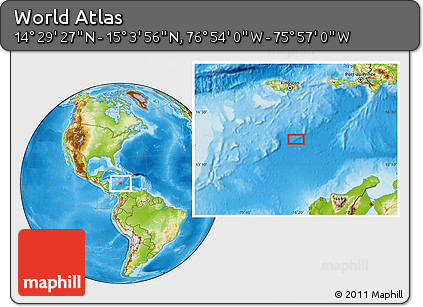 Physical Location Map of the Area around 14° 46' 42" N, 76° 25' 30" W