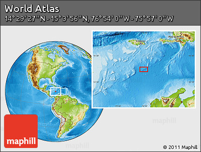 Physical Location Map of the Area around 14° 46' 42" N, 76° 25' 30" W