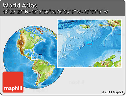 Physical Location Map of the Area around 14° 46' 42" N, 76° 25' 30" W