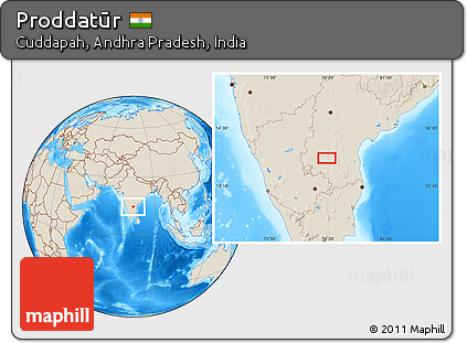 Shaded Relief Location Map of Proddatūr