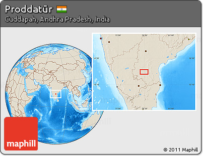 Shaded Relief Location Map of Proddatūr